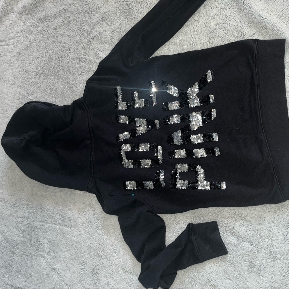 Victoria's Secret LOVE PINK Black Hoodie with Silver sequins. Women’s size M